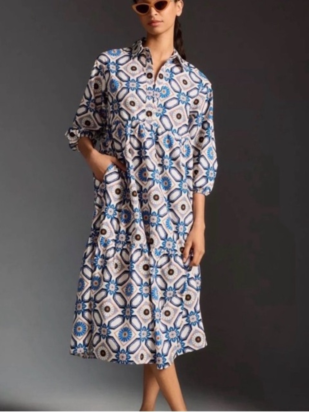 Anthropologie Maeve The Bettina Tiered Shirt Midi Dress XS 8609